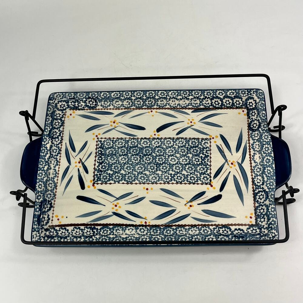 Temptations Old World Extra Large Rectangular Serving Platter With Rack 16" Dish - Picture 3 of 13